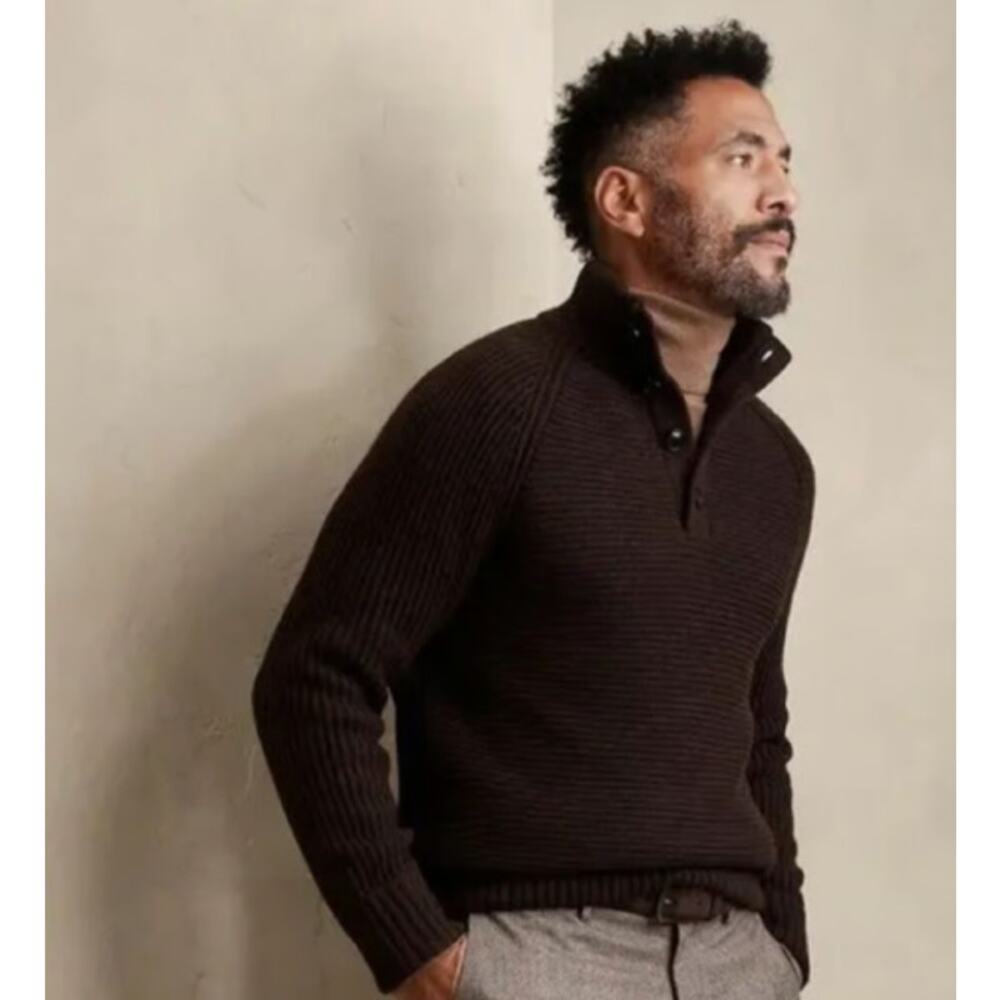 Banana Republic Nino Mock Neck Sweater Brown Wool XL Fisherman